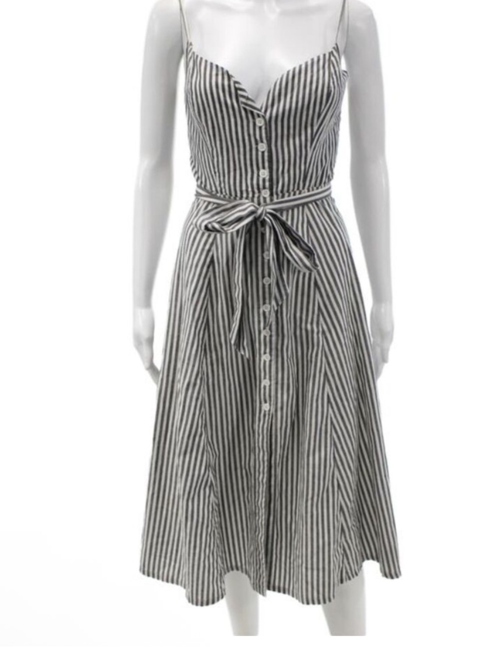 Reformation size 0 Striped Button-Front Tie-Waist Midi Dress - Black & White